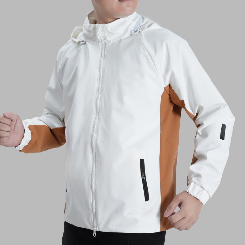    G01    Áo Gió Phối Màu Hài Hòa Nam Nữ 2 Lớp Mũ Rời Chống Gió Chống Nước Có 2 Túi Trong -  Kem Menswear Jacket 