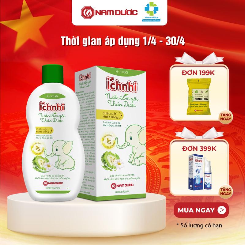 Nước tắm gội thảo dược Ích Nhi lọ 230ml (0-3 tuổi) Cho Bé