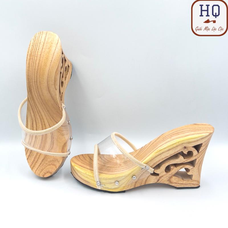 Guốc gỗ 10 phân mũi tròn, dép gỗ 1 tấc viền nhung Thanh Vân guốc mộc đế xuồng 10cm mặc cùng áo dài, bà ba, pháp phục, phụ kiện chụp ảnh hóa trang biểu diễn văn nghệ