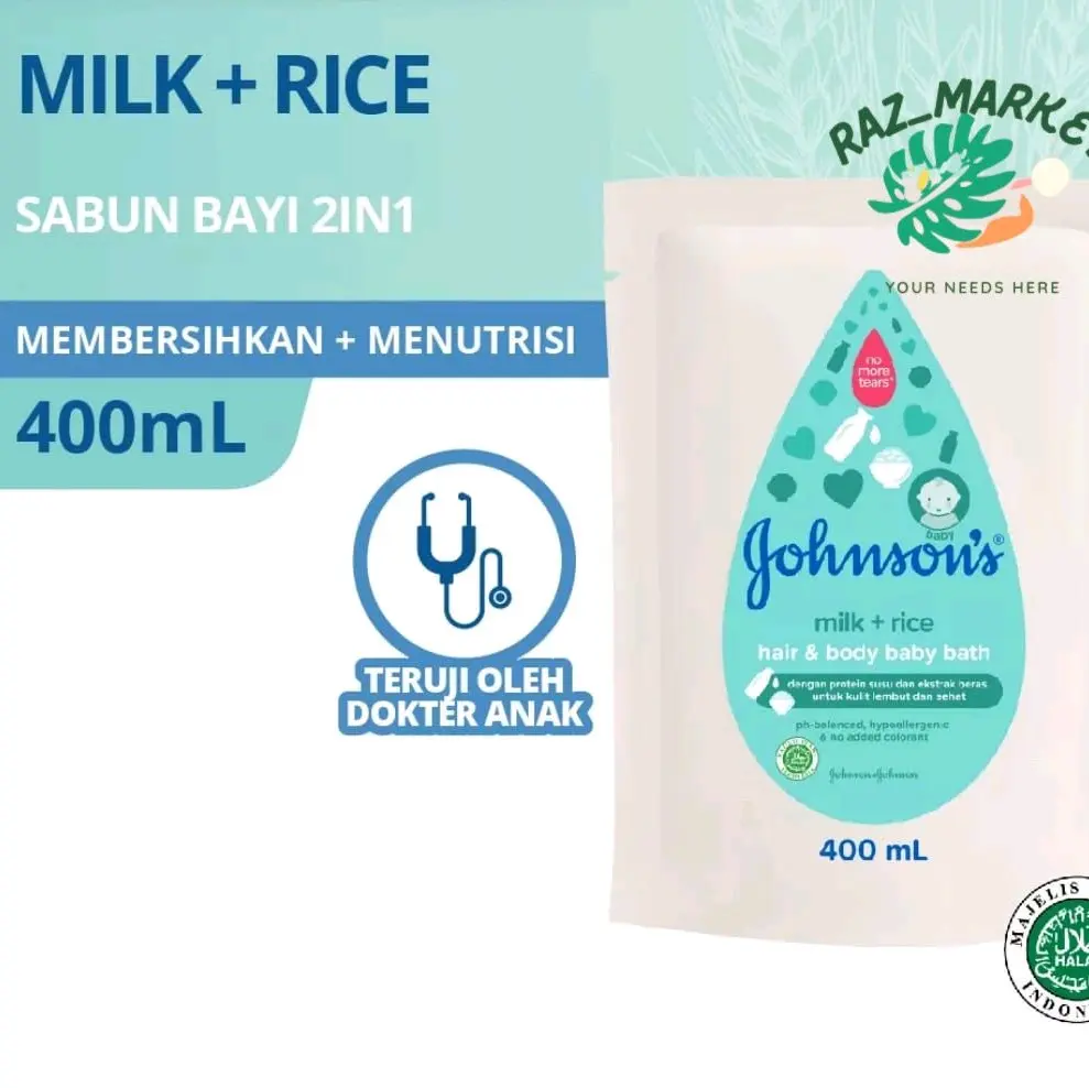 Johnsons Milk+Rice Hair & Body Baby Bath Sabun Bayi Refill 400ml