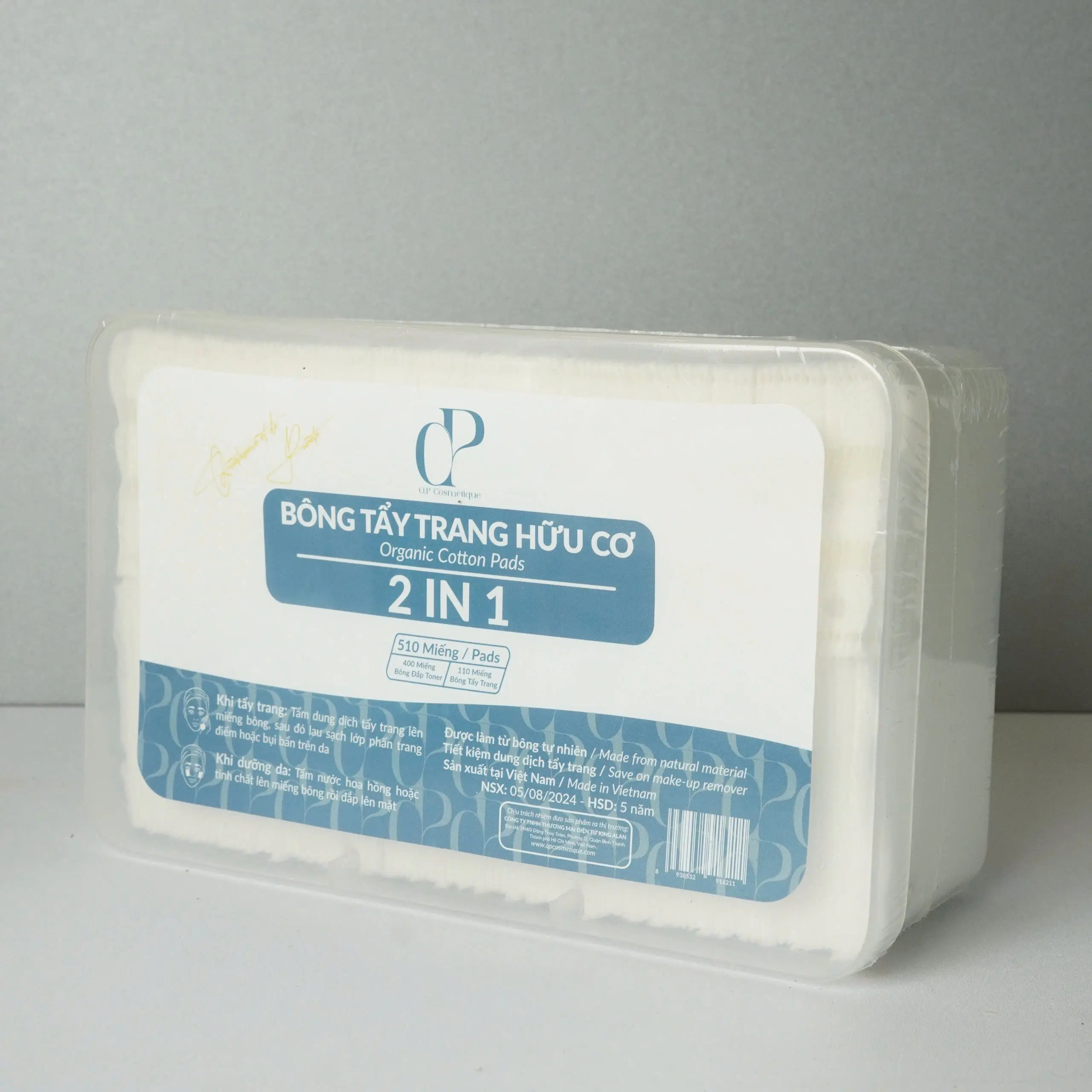 [Hộp 510 Pads 2IN1] Bông Tẩy Trang Hạt Massage + Miếng Đắp Toner Của Nhà QP Cosmetique