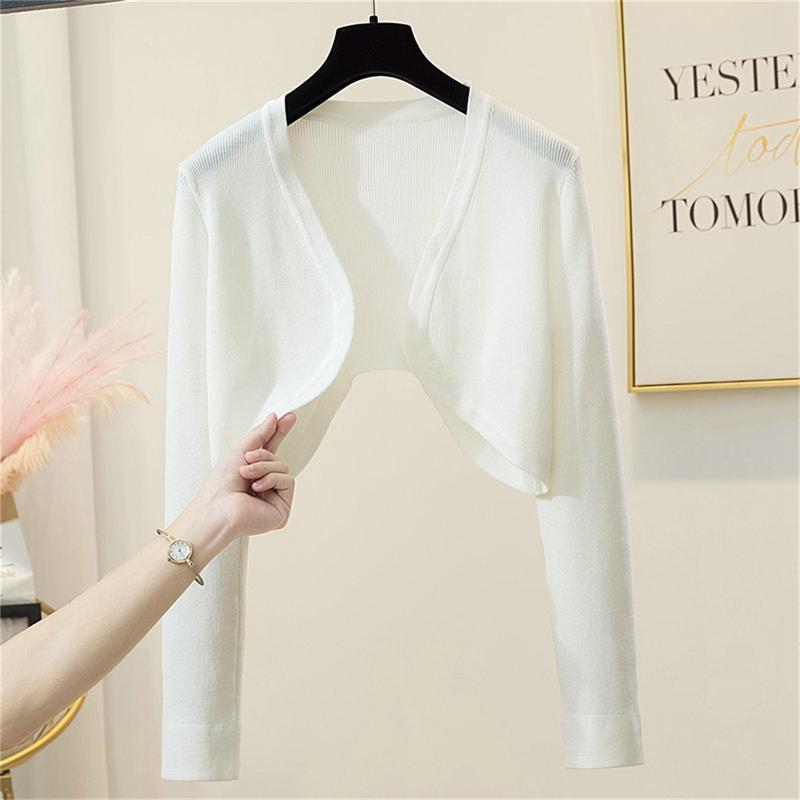 Áo Cardigan Phụ Nữ Nhún Nhún, Màu Trơn Thanh Lịch Và Thoáng Khí, Phong Cách Đi Chơi Thiết Kế Hàn Quốc, Áo Khăn Choàng Dễ Phối Đồ Women Top 6