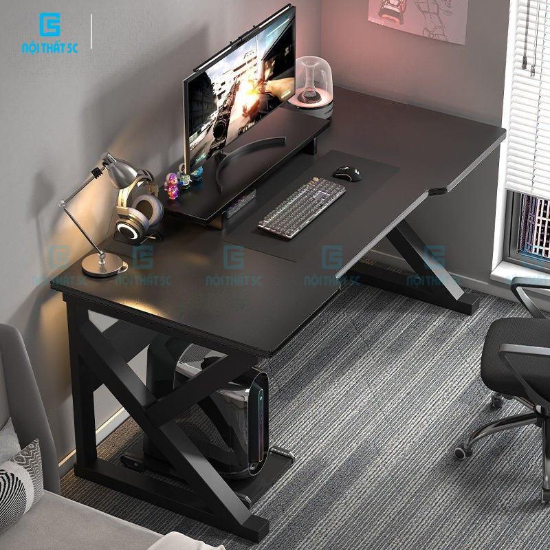 [NỘI THẤT 5C] Bàn gaming, bàn làm việc Nội Thất 5C-Model 1 chân chữ K U Z thiết kế tinh tế hiện đại sắt hộp 2x4cm sơn tĩnh điện, bàn để máy tính PC học tập có 2 nắp luồn dây điện tiện lợi, mặt bàn MDF phong cách gaming dày 15mm