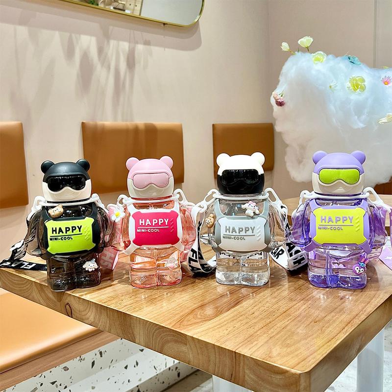 Bình Nước Gấu Siêu Nhân Happy Cool 800ML Kèm Ống Hút Dây Đeo Dễ Thương Bảo Hành 12 Tháng