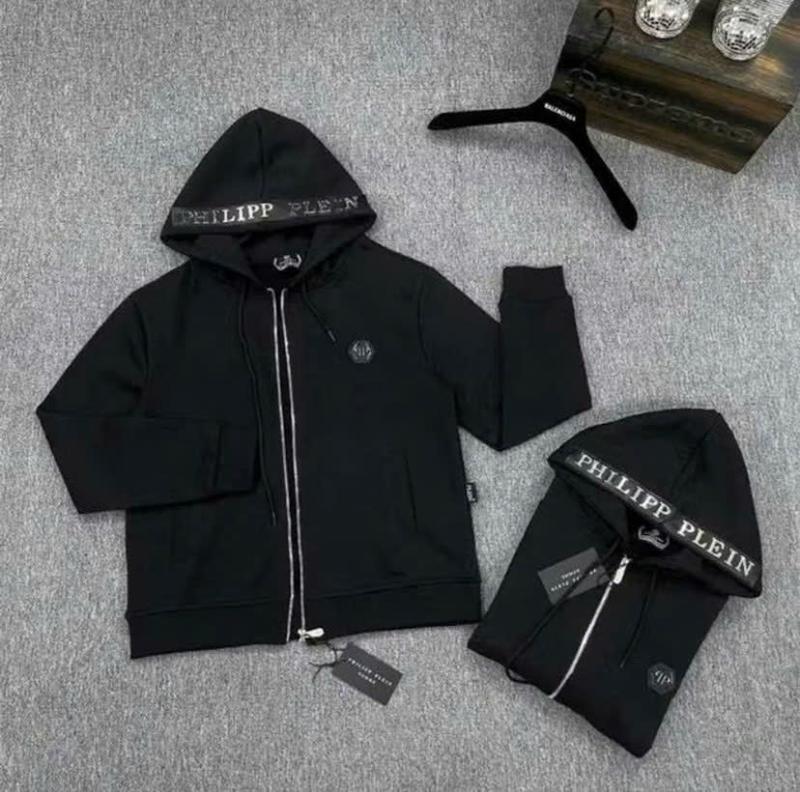 áo khoác hoodie PHILIP plein zip mũ 2 lớp chất liệu nỉ tầu,bản viền mũ chữ nổi,from dáng Nam Nữ  Menswear Có Túi Dài Tay Nhung