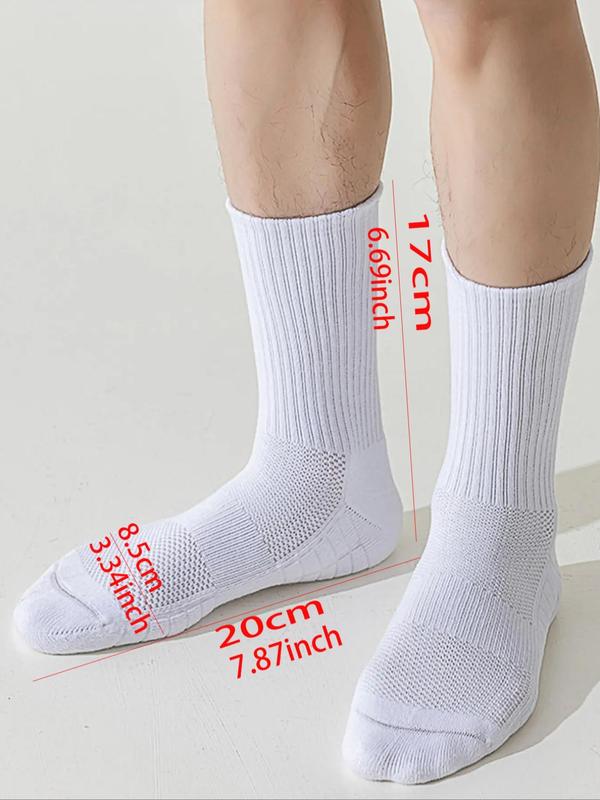 Men's 3 Pairs Solid Crew Socks, Sporty Breathable Sweat-Absorbing Mid Calf Socks For Outdoor Activities, Men's Socks For All Seasons 1