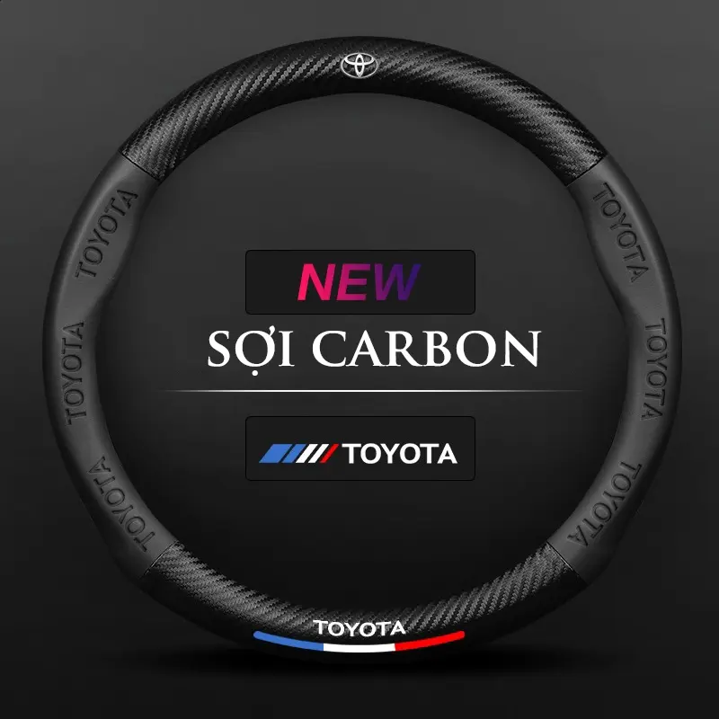 Bọc Vô Lăng Cao Cấp Da Mềm Mại Chắc Tay Lái Sợi Carbon Đường Kính 38-40cm - Chất liệu Da PU, Hình tròn, Thoáng khí và thoải mái