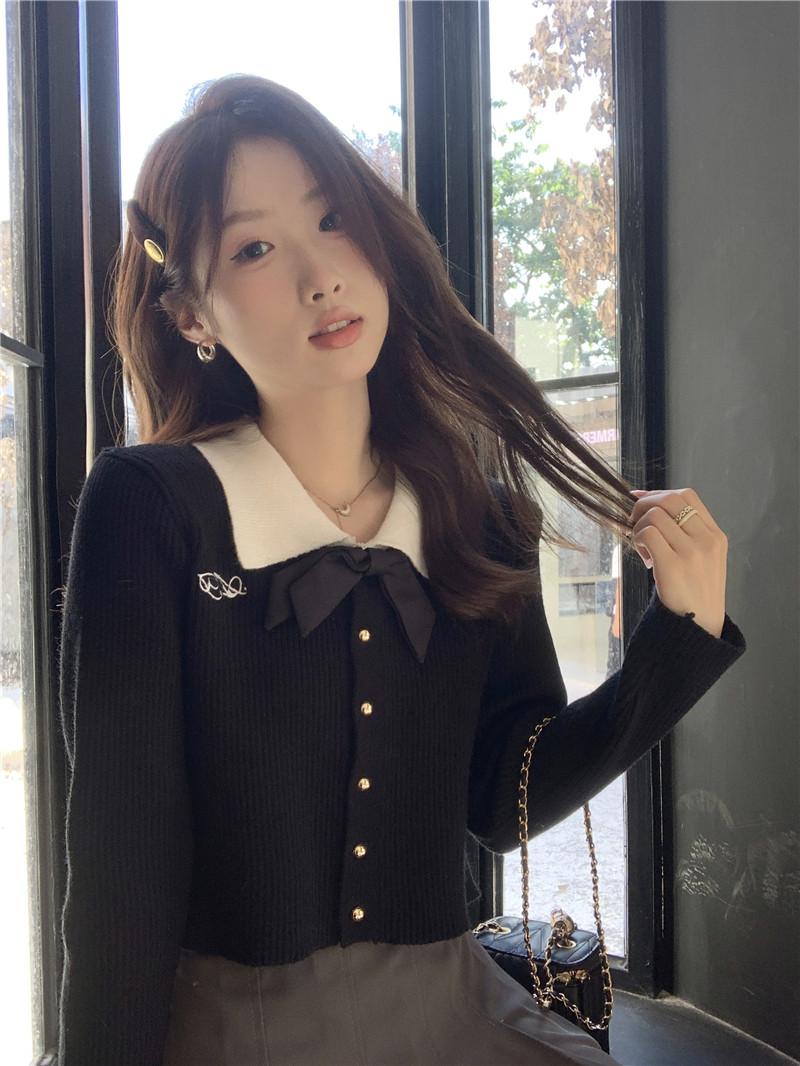 Product Introduction of Áo Cardigan Dệt Kim, Hàng Mới Về Mùa Thu, Dành Cho Nữ, Cổ Áo Màu Tương Phản, Có Nơ, Chiều Dài Ngắn, Thiết Kế Thời Trang 6