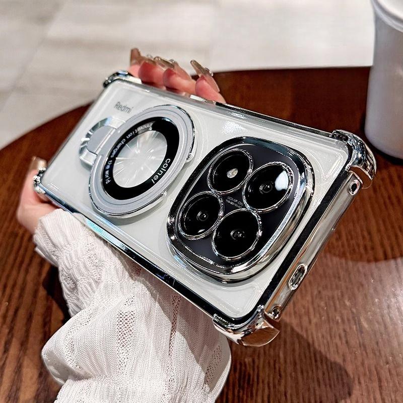 Ốp Có Giá Đỡ Nam Châm, Sang Trọng, Cho Redmi Note 14 Pro 4G Và 5G, 14 Pro +, Poco X7 5G, Ốp Trong Suốt, Mạ Trong Suốt, Giá Đỡ Vòng Nam Châm, Túi Khí, Ốp Lưng Sốc Cứng Trong Suốt