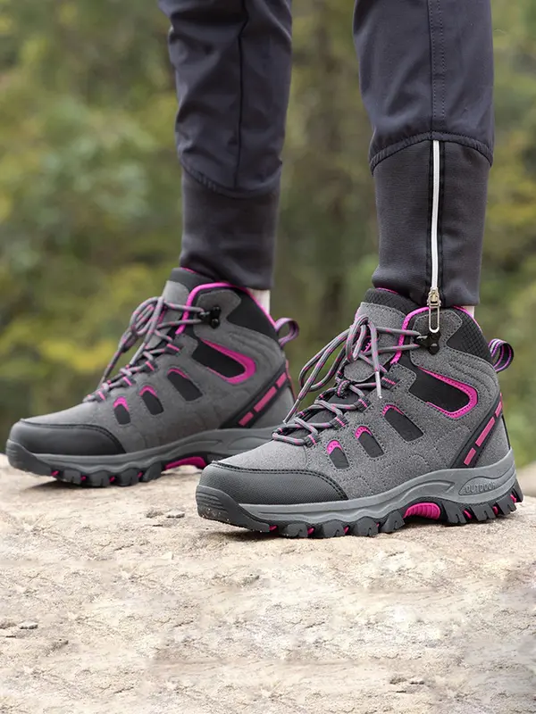 Women's Colorblock Lace Up Hiking Shoes, Casual Outdoor Sports Shoes, Breathable Non-slip Sneakers, Female All-match Round Toe Shoes for Daily Wear 2