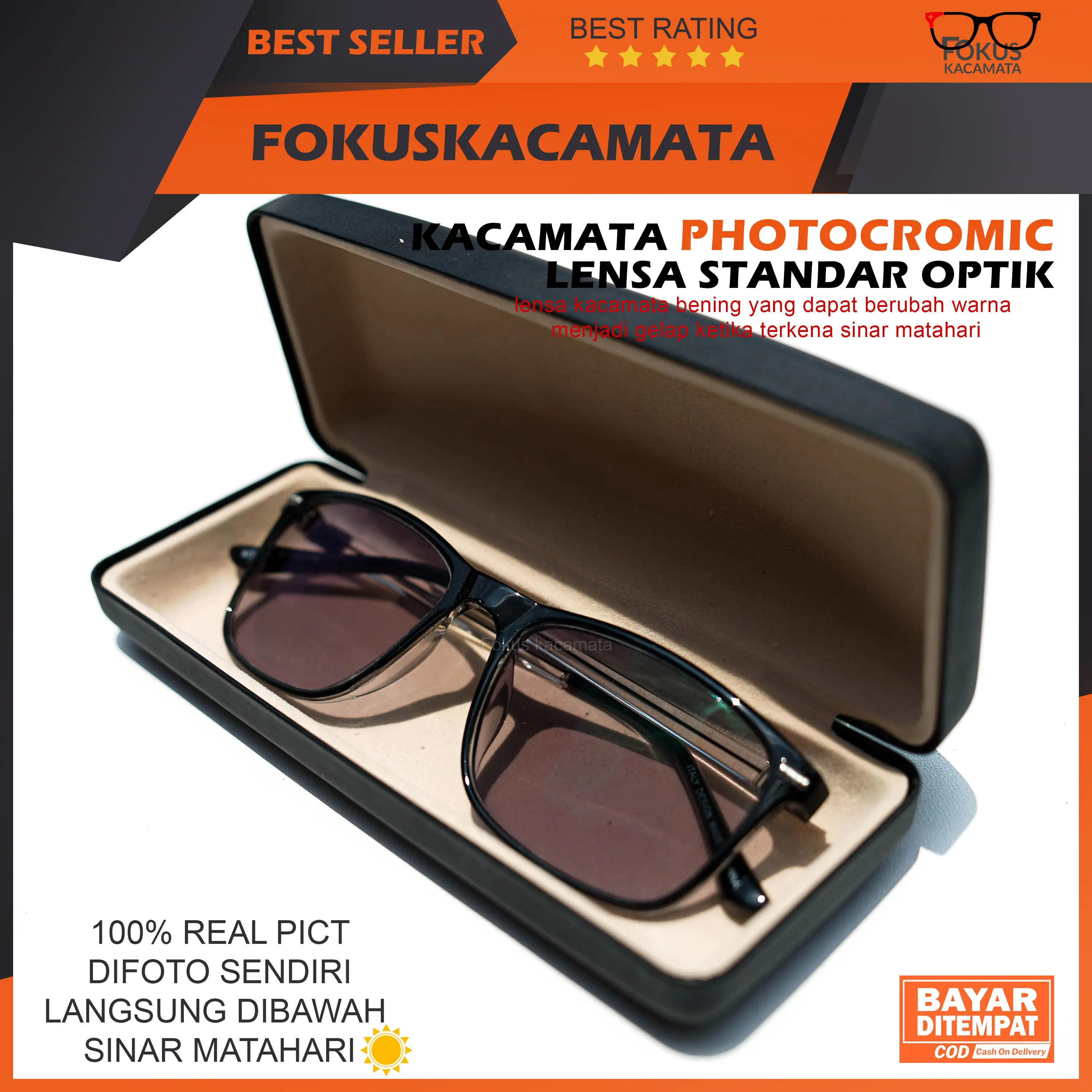 Kacamata Lensa Photocromic, Bluray, Bluecromic Antiradiasi UV Standar OPTIK bisa menggunakan resep Minus -0.25 s/D -4.00 - Plus - Cyl & Normal / FREE Kotak Kacamata + Cairan Pembersih + Lap Pembersih