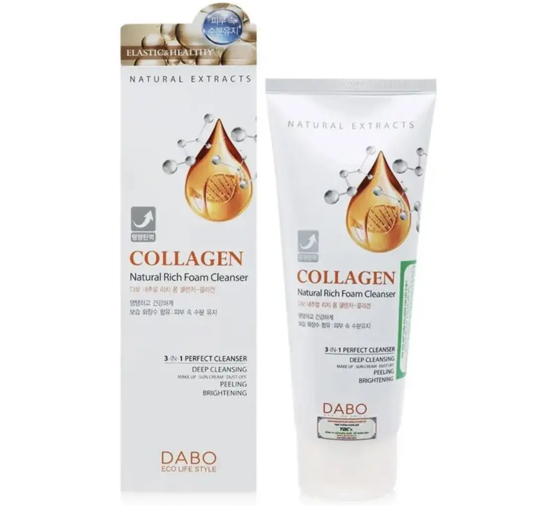 Sữa rửa mặt Collagen DABO 3-IN-1 Nature Rick Foam Cleanser Dành Cho Da Xạm Nám, Dưỡng Trắng Da HHàn quốc 180ml/Hộp