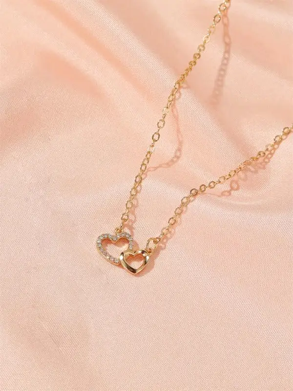 Elegant Exquisite Rhinestone Double Heart Design Pendant Necklace for Women, Gifts for Girlfriend, Trendy Sparkly Pendant Necklace, Chic Gorgeous Luxury Jewelry, 90s Vintage Jewelry designer jewellery 7