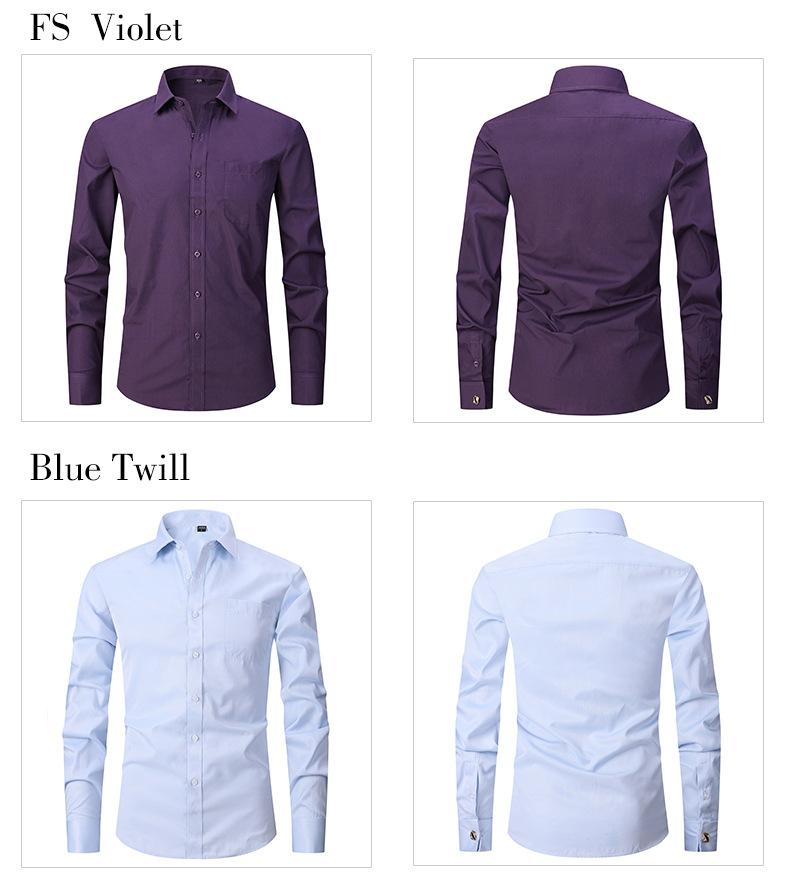 Product Introduction of Ss24 Men's French Style Shirt Business Dress Long Sleeve Shirt Solid Color Blue Striped Shirt Twill Business Style All-Match 9