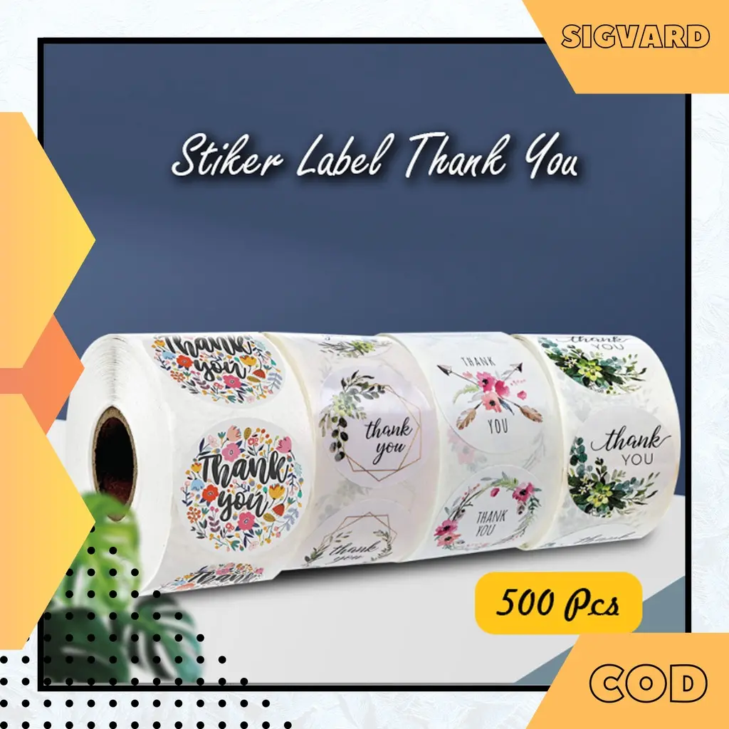 SIGVARDSTORE - Stiker label Thank You 500 pcs Produk Makanan Sticker craft kartu ucapan logo / surat / box  STC01 Roll