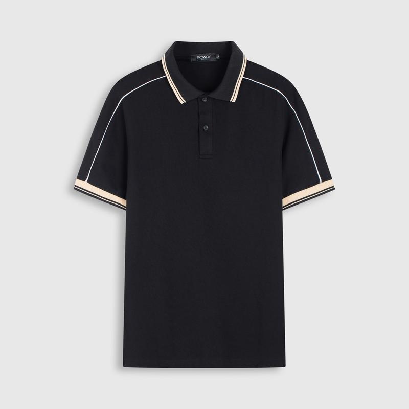 Áo Polo nam ROWAY cotton thoáng mát, thấm hút, không nhăn form regular, polo cổ sọc be