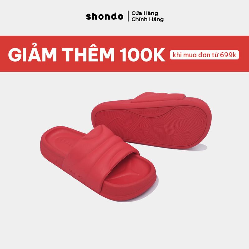 Dép Quai Ngang Nam Nữ Đế Bằng SHONDO Trendy 5 Chống Thấm Nước, Êm Chân, Thời Trang Màu Full Đỏ TR56565