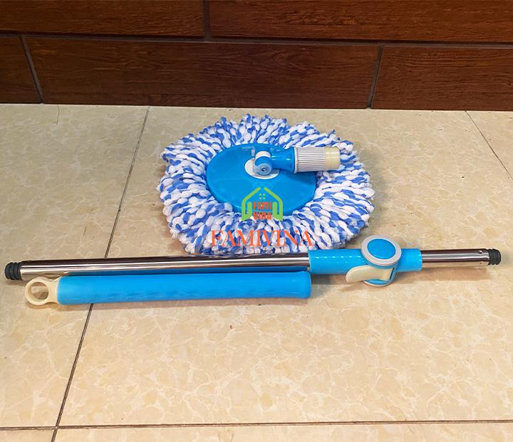 Cây lau nhà tự vắt 360 độ MÂM NHỰA đa năng rẻ bền đẹp-thân cây inox chắc chắn,chổi lau nhà rời kèm bông lau cotto 3