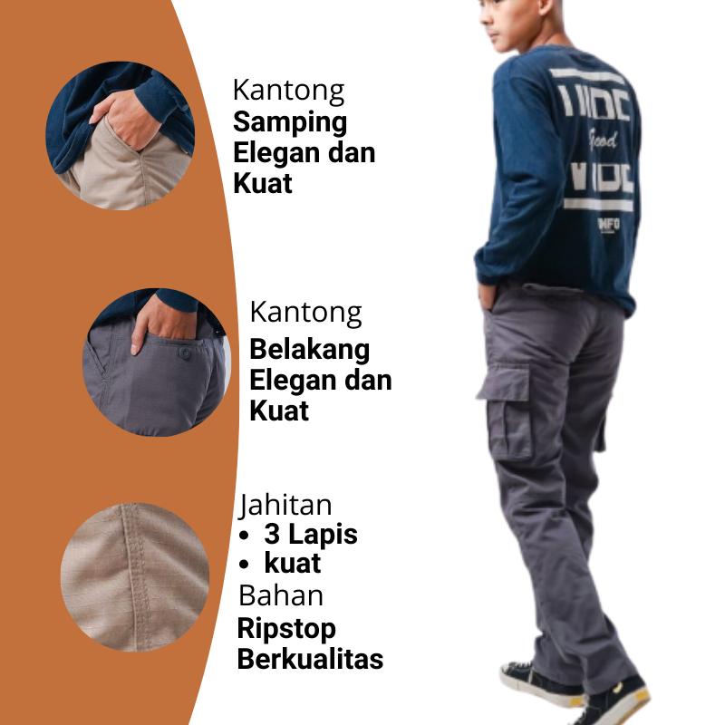Celana Panjang Cargo Ripstop Jumbo Big Size | Cargo Tactical Panjang Semi Slimfit | Celana Cargo Panjang Pria Dewasa kimpol | CELANA CARGO PANJANG PALING KEREN MURAH MERIAH Outdoor Distro Cowok Casual Kerja 1