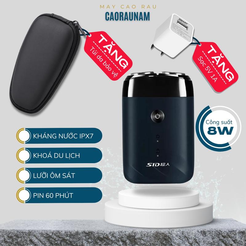 Máy cạo râu Mini SID RS210 với 2 lưỡi dao cạo râu công suất lớn 8W cao cấp đa năng du lịch chống nước IPX7, cạo lông