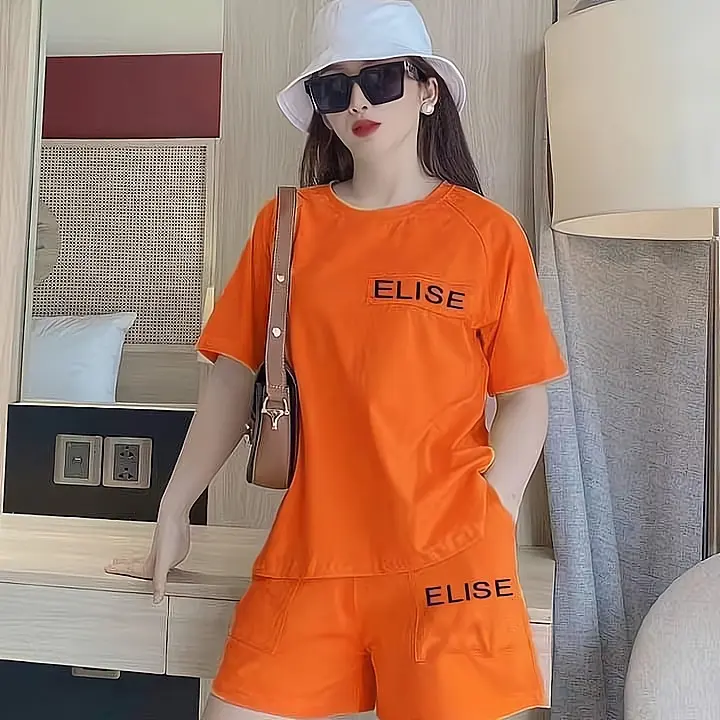 Thailand Popular Fashion Short Sleeve Suit Female 2023 Summer New Letter Printing Loose Casual Two-Piece Set Foreign Trade