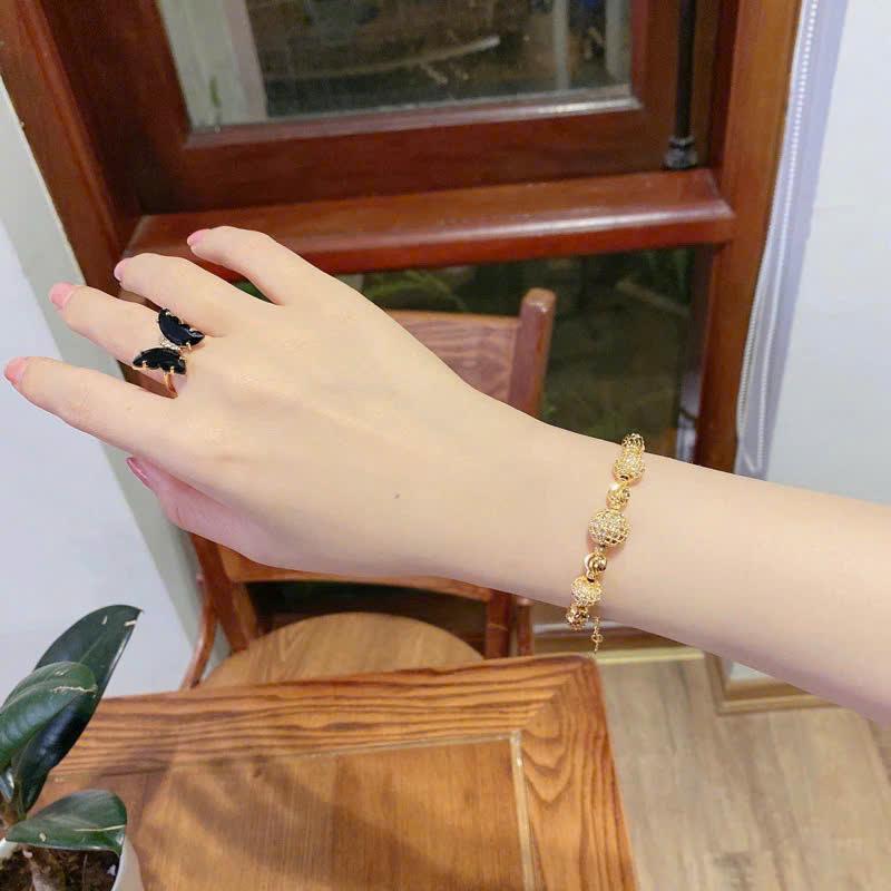 Lắc Tay Nữ Bi châu Titan Bền Màu Lắc Tay Vàng freesize voi women hoa phụ kiện voi voan vòng tay cỏ bốn lá nữ