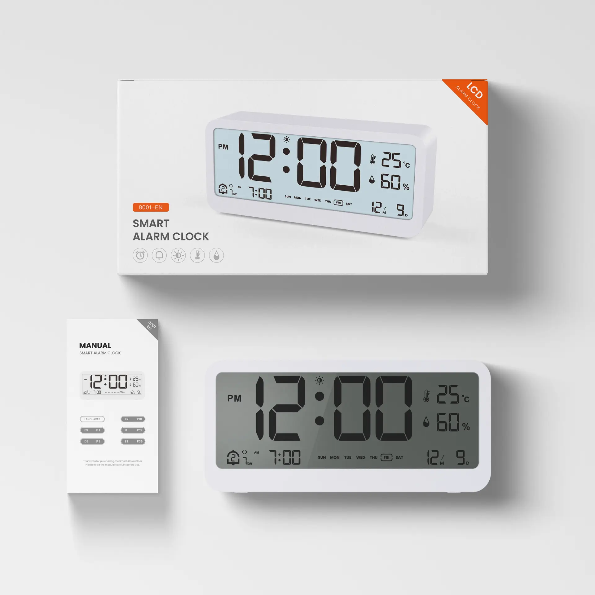 Đồng hồ báo thức kỹ thuật số hiển thị nhiệt độ, độ ẩm có đèn nền backlight hiển thị ban đêm liên tục, nhiệt kế điện tử