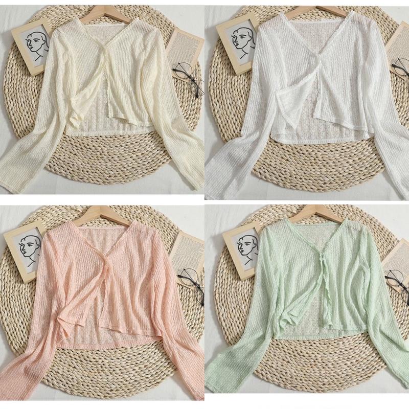 Áo cardigan mỏng 2 cúc ngọc phong cách nhẹ nhàng hàn quốc Nữ Top Women Ren Đen