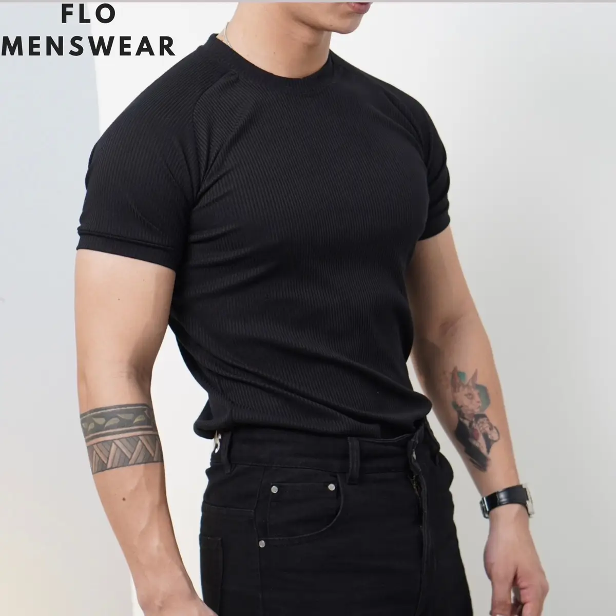 Áo Thun Body Nam FLO Menswear V1 Thun Gân Co Giãn Thoáng Mát Cổ Tròn