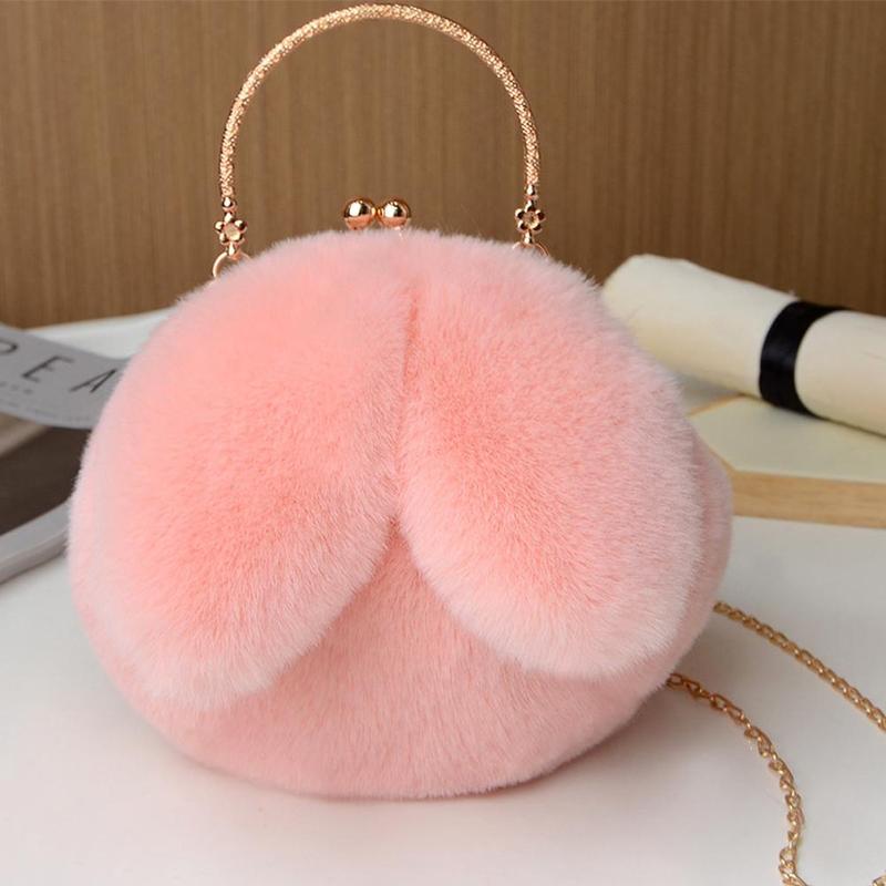 Túi Túi Xách Thỏ Nhồi Bông Thời Trang Hàn Quốc, Túi Đeo Chéo Dây Xích Lông Mô Phỏng, Dành Cho Nữ, Thích Hợp Cho Các Sự Kiện Tiệc Tùng, Túi Nhồi Bông Tai Thỏ Dễ Thương, Dành Cho Nữ