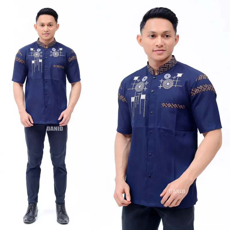 Kemeja koko lengan pendek pria dewasa motif kombinasi bordir bahan katun 6