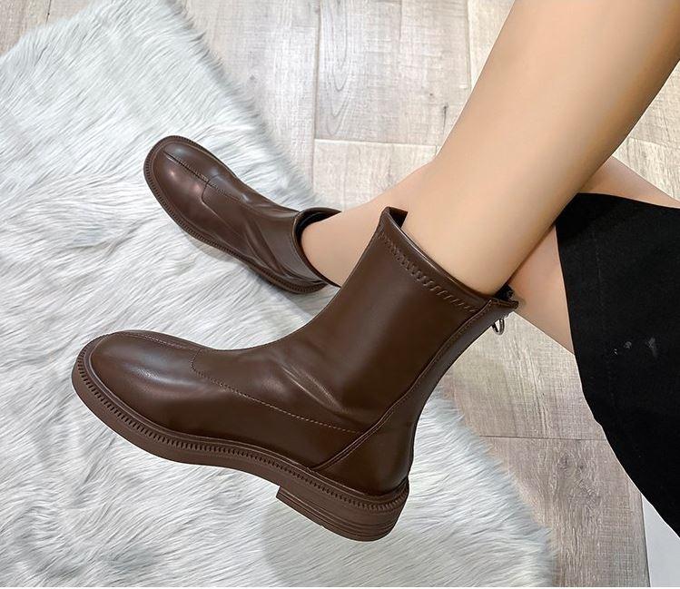 Bốt nữ lót nỉ da mềm khóa sau đế thấp 3 cm -Boot cao cổ thời trang mùa đông Shoes GiàY cheese  boot Jean