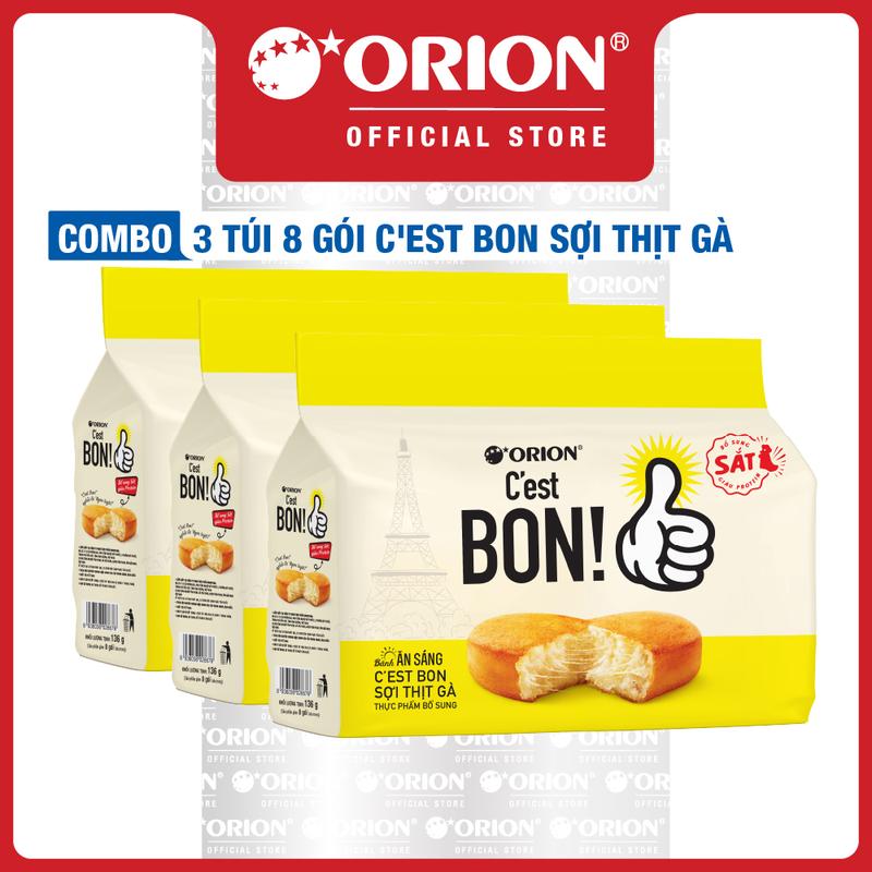 Combo 3 Túi 8 Gói Bánh ăn sáng C'est Bon Sợi thịt gà Truyền thống (136g)