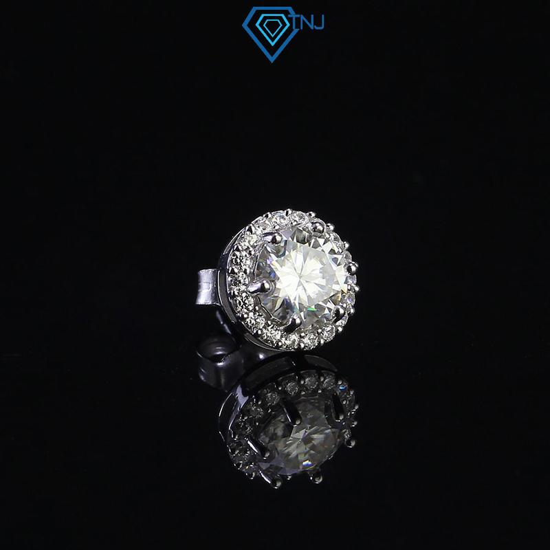 Khuyên tai nam kim cương Moissanite 6ly bản nụ tròn xi bạch kim kiểm định GRA sang trọng cá tính BTAM0029