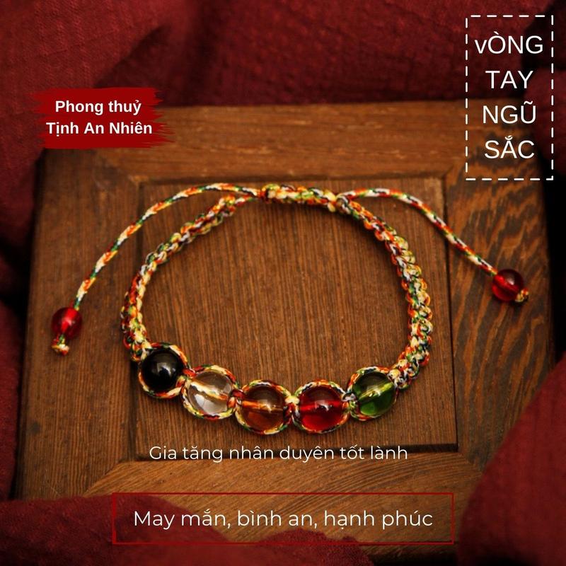   TẶNG 1 ĐỒNG XU HOA MAI  Vòng ngũ sắc phối 5 đá ngũ hành bình an may mắn vòng tay phong thuỷ cao cấp 