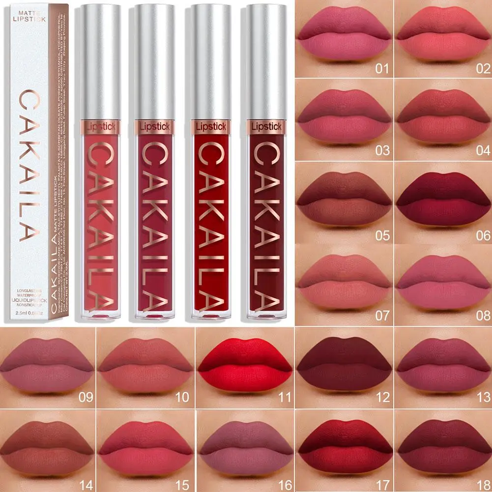 ลิปกลอสเนื้อแมทกำมะหยี่ CAKAILA กันน้ำ ติดทนนาน โทนสีแต่งหน้า 18 K8P4