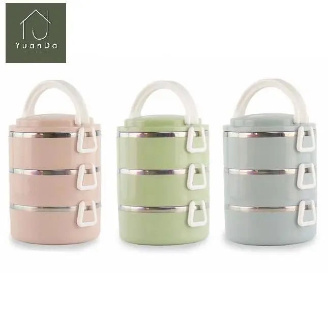 FH-04 1/2/3 Layers Stainless Steel Lunch Box Thermo Bento Box Food Container Insulation Colorful Plastic Tableware Cover