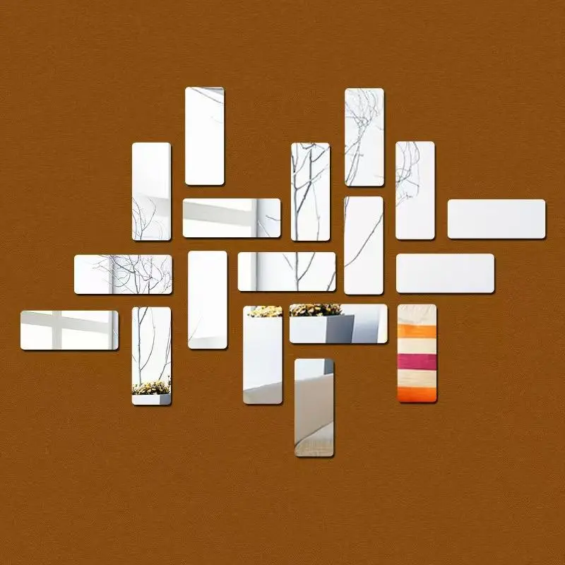 Rectangle Acrylic Wall Sticker, 2pcs Self Adhesive Wall Mirror, Creative Wall Art Mirror Stickers, Wall Decor for Living Room Bathroom, Bedroom Accessories for Home Decoration 5