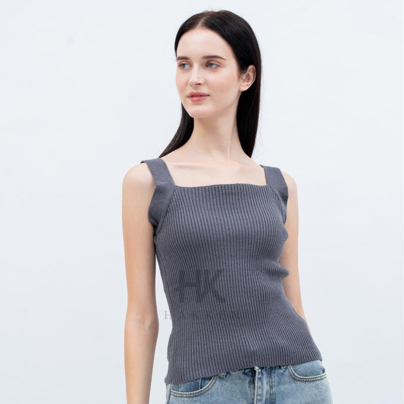 Tank Top SQUARE NECK RAJUT KOREAN STYLE SANTAI Stretch Wanita Atasan Crop Cewek Dewasa atasan  rajut 0