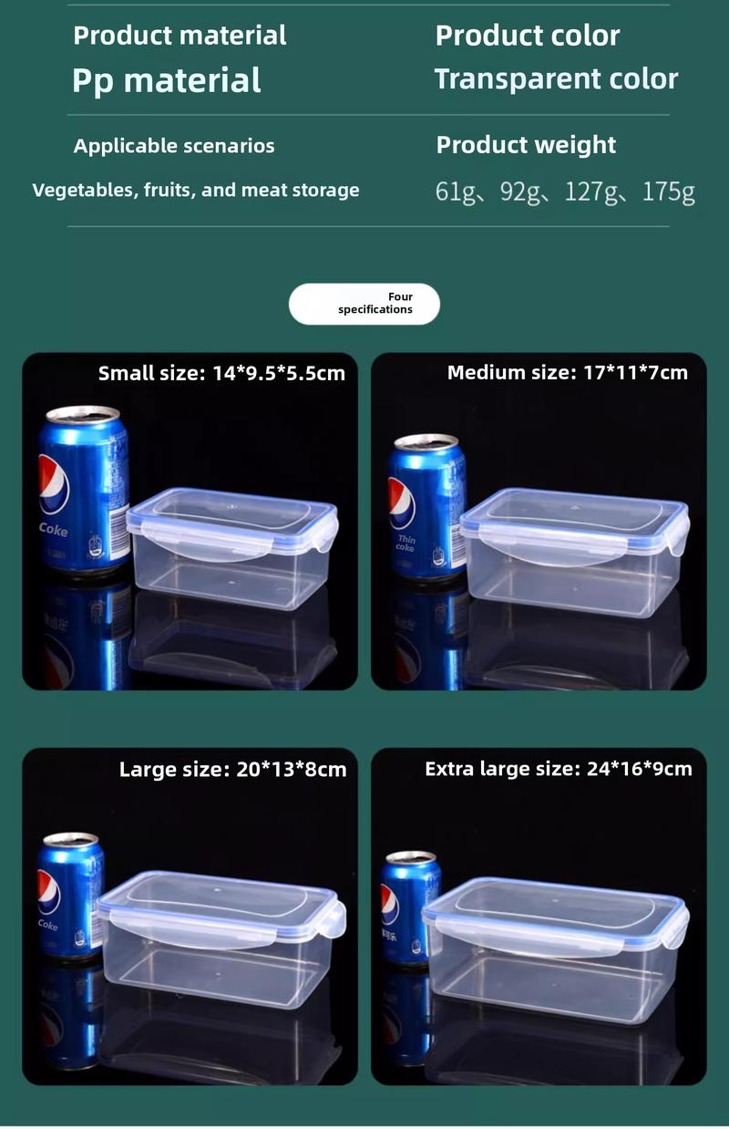 Product Introduction of Kitchen refrigerator rectangular thick fresh-keeping box lid sealed microwave oven heating lunch box vegetable and fruit storage box 19