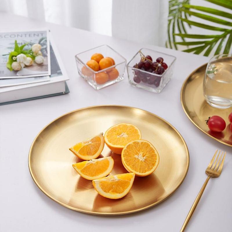 Stainless Steel Round Tray, 5 Counts/set Round Serving Tray, Dessert Serving Tray for Home Kitchen Party, Kitchen Accessories 5