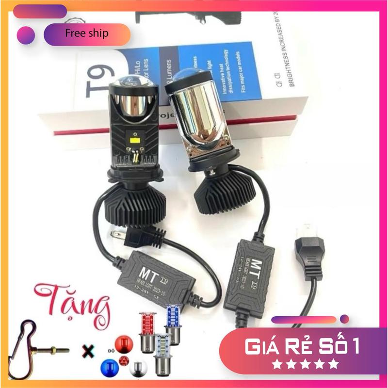 Pha Đèn led bi cầu mini T9 65w bản cao cấp 2024 chân h4 ( giá 1 đèn BH : 12 tháng ) den sieusang tặng hậu + móc treo