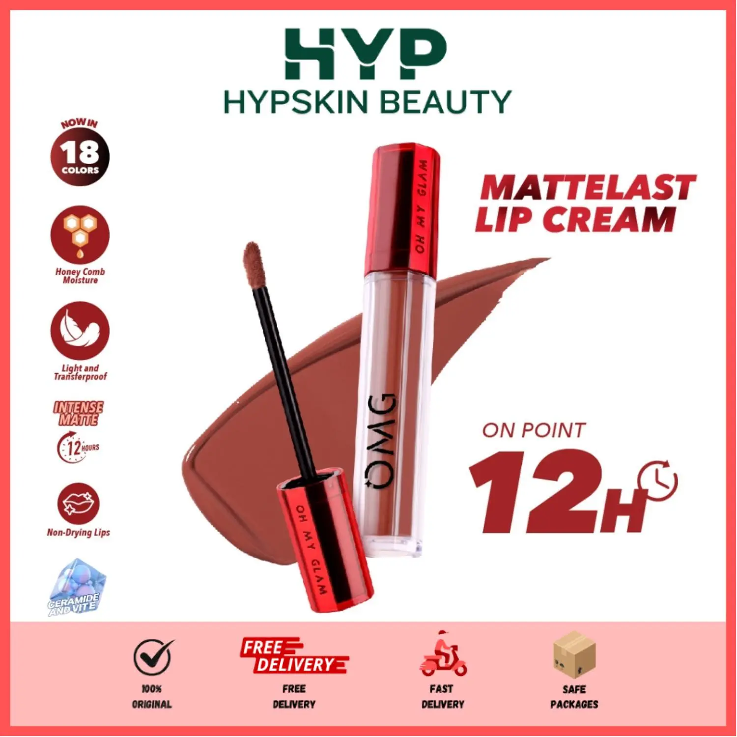 OMG Oh My Glam Matte Kiss Lip Cream 3.5gr Lipcream Bibir - 24 Warna | Lipstick Lip Gloss Lipstik Liquid