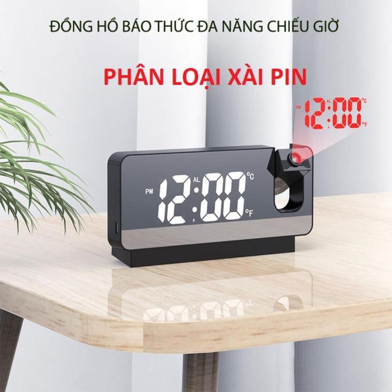  Đồng hồ chiếu giờ lên tường trần nhà có hiển thị nhiệt độ lịch đèn ngủ kiêm báo thức mặt gương Decor Phòng Trang Trí Nhà Tráng Gương 