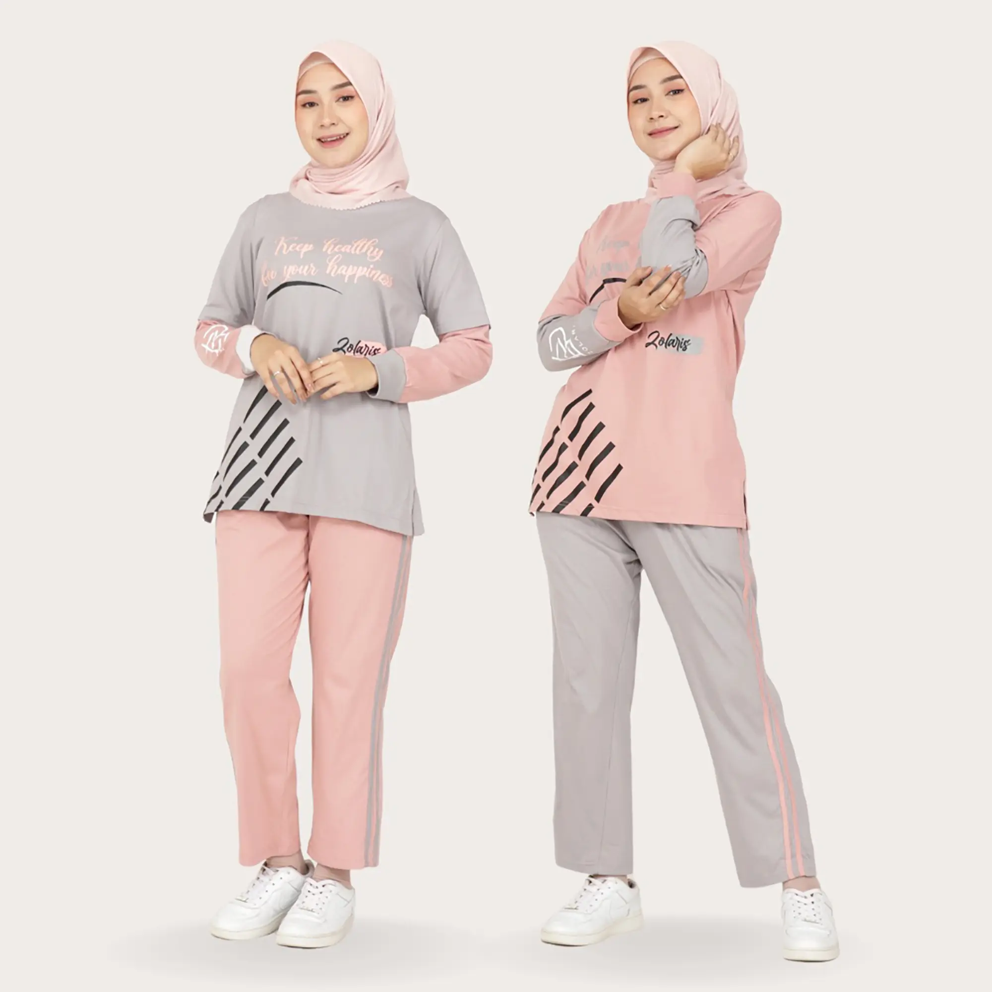 Amora Set - Setelan Baju Olahraga Wanita Muslimah Senam Sepeda Yoga One Set Jumbo Atasan Muslim Setelan Olahraga