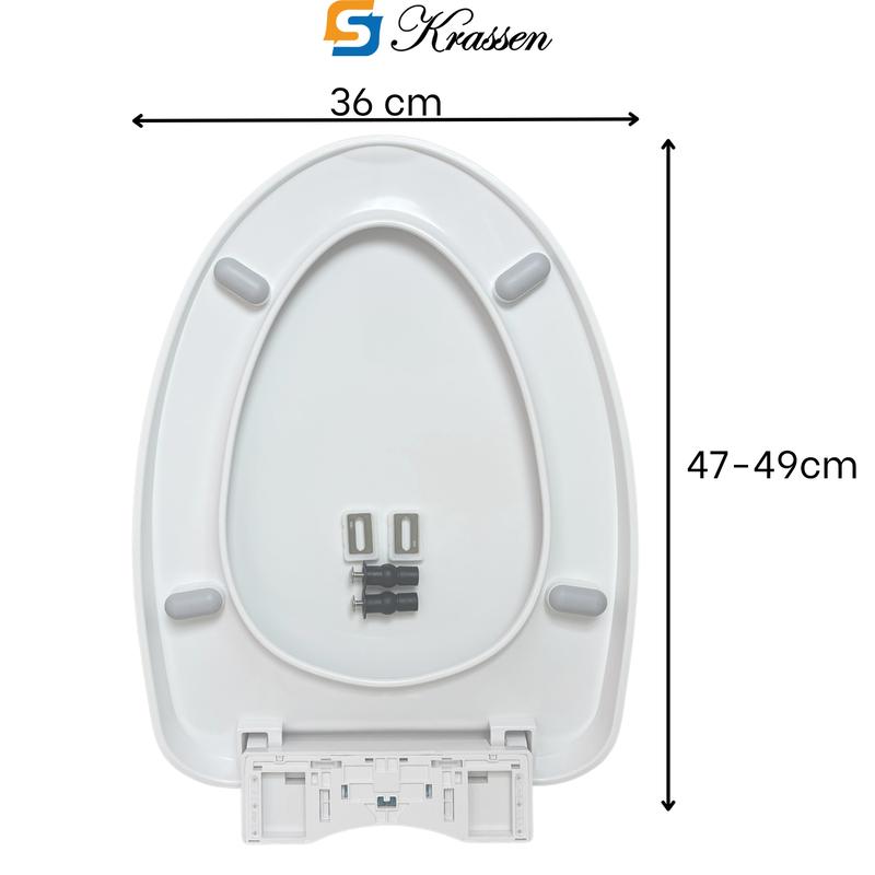 Product Introduction of <Mã KR.23> Nắp bồn cầu đóng êm KRASSEN làm từ nhựa PP cao cấp (màu Trắng sữa) hình mũi nhọn (chữ V) đa năng phù hợp với hầu hết bồn cầu một/hai khối 35