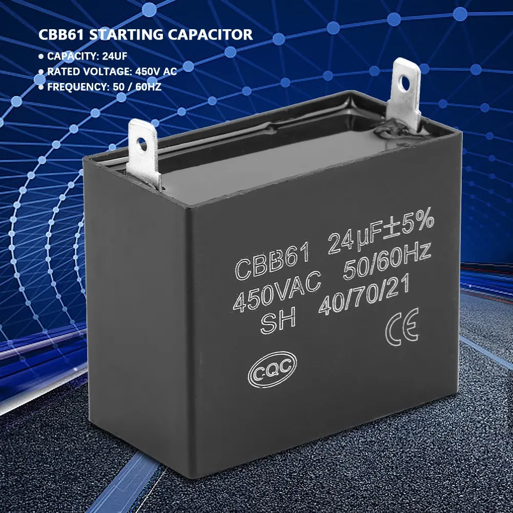 Penjana Kapasitor Permulaan, Yoaushop, CBB61, 450V AC, 24uF, 50 / 60Hz, untuk 400 / 350 / 300 / 250VAC, Senarai UL / RU