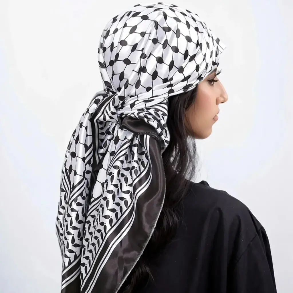 2024 New Fashion 90x90cm Square Scarf Women High Quality Palestine Scarf Keffiyeh Printed Silk Sunscreen Muslim Hijab
