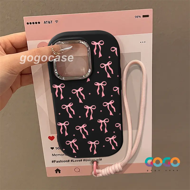 Case untuk iPhone11 pro max plus 15 14 Plus XR 13 12 PRO 7 6 8 7+ 6+ 8+ Xs Max Cangkang lunak silikon pola busur kecil berwarna merah muda manis 08635 7