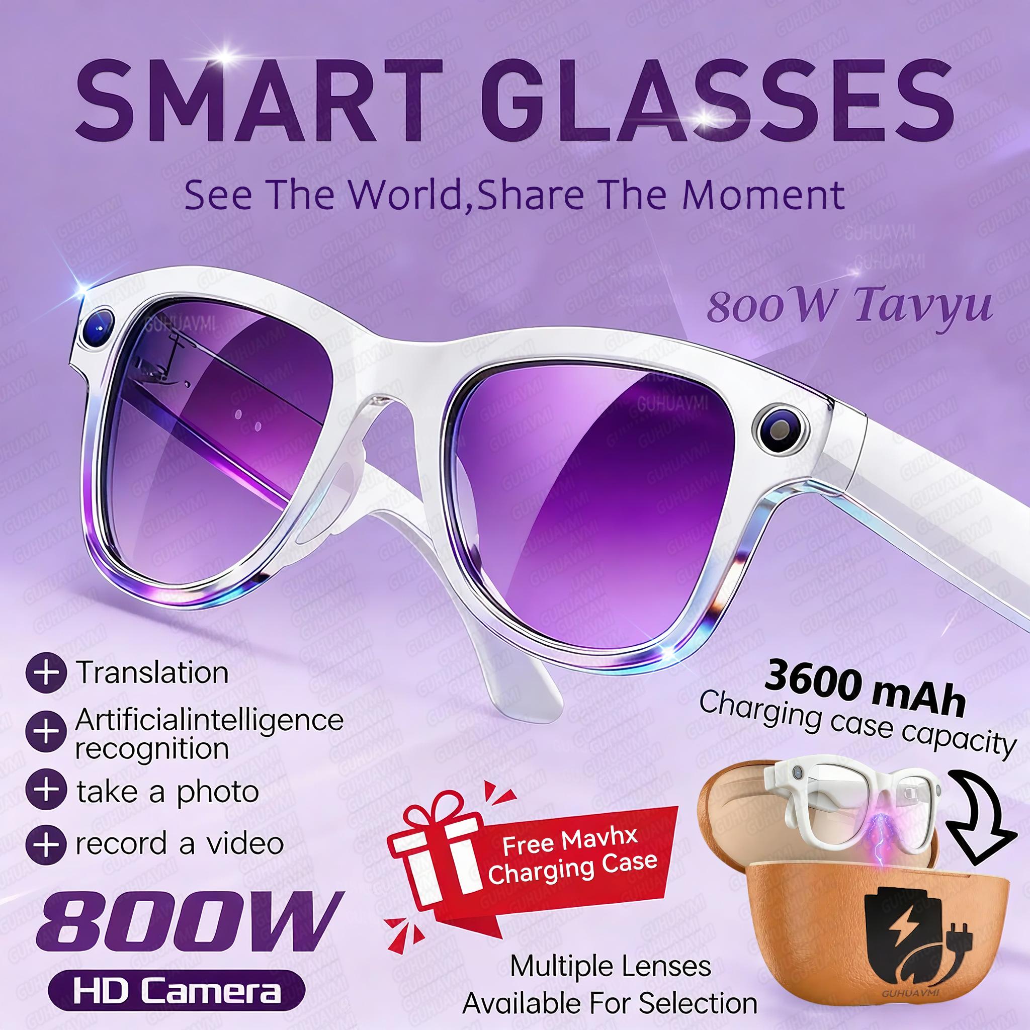 2026 Smart Glasses Women 3600mAh Power Bank 800W Camera 120+Languages Translation Recording Videos Music Player Call Glasses Men - Image 2